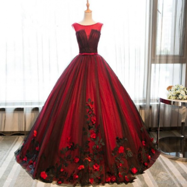 Donna Bridal romantické šaty s květinovou aplikací v 3D + SPODNICE ZDARMA Červená tmavá Velikost 32 kod 265