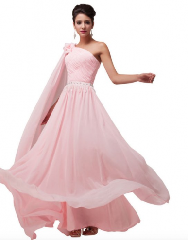 Donna Bridal formální plisované šaty přes jedno rameno s květovanými aplikacemi a s dlouhým ozdobným rukávem až po zem Růžová Velikost 32 kód 272