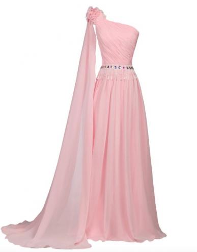 Donna Bridal formální plisované šaty přes jedno rameno s květovanými aplikacemi a s dlouhým ozdobným rukávem až po zem Růžová Velikost 32 kód 272