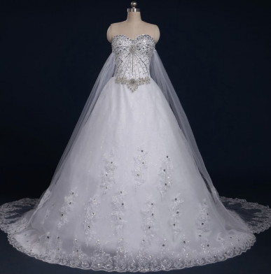 Donna Bridal decorated and glittering wedding dress with an original skirt + oval cutout on the train Bílá 40 code 94