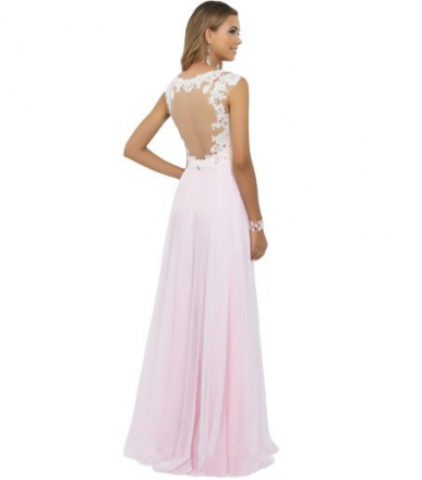 Donna Bridal šaty na ples s průsvitnými krajkovými zády Růžová Velikost 32 kod 339