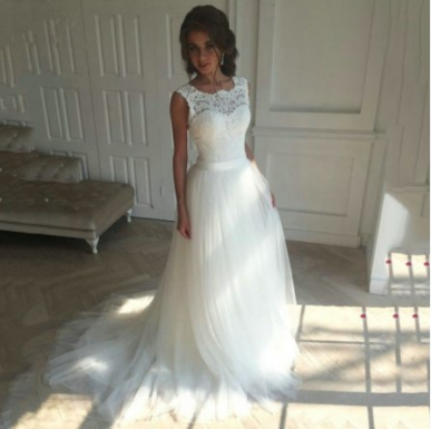 Donna Bridal romantické svatební šaty s krajkovým živůtkem Bílá 36 362