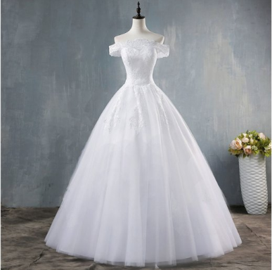 Donna Bridal vitage svatební šaty se spadlými rukávy a krajkovým živůtkem Bílá Velikost 40 kód 397
