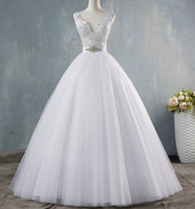 Donna Bridal princeznovské svatební šaty s broží v pase + SPODNICE ZDARMA Bílá 38 kód 401