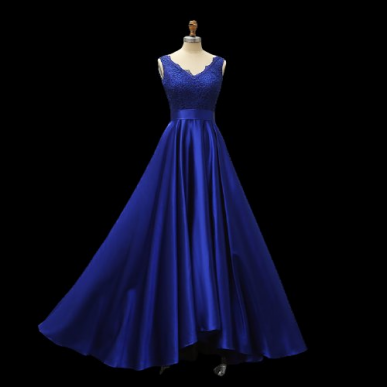 Donna Bridal společenské šaty na ples s krajkovým živůtkem KRÁLOVSKÁ MODRÁ - SATÉN Velikost 30 kód 441