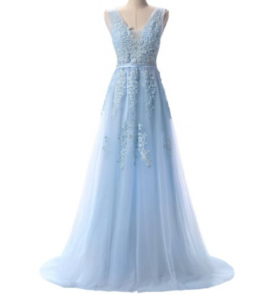 Donna Bridal šaty na ples s krajkou a tylovou sukní Modrá nebeská 36 kód 221