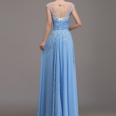 Donna Bridal elegantní šaty na ples s květovaným živůtkem a s oválným zadním výstřihem Modrá nebeská 42 kód 233