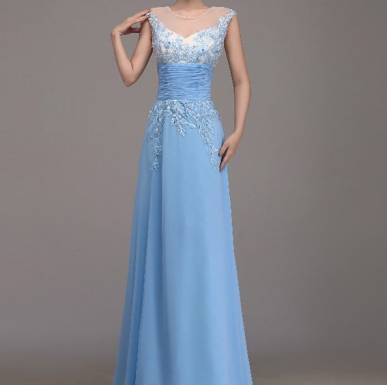 Donna Bridal elegantní šaty na ples s květovaným živůtkem a s oválným zadním výstřihem Modrá nebeská 42 kód 233