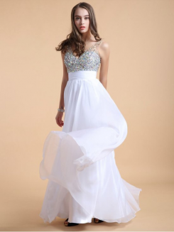 Donna Bridal plesové a maturitní šaty s bohatě zdobeným živůtkem a výstřihem do V kód 331 - Bílá