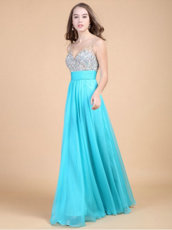 Donna Bridal plesové a maturitní šaty s bohatě zdobeným živůtkem a výstřihem do V kód 331 - Modrá ledová