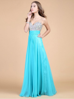 Donna Bridal plesové a maturitní šaty s bohatě zdobeným živůtkem a výstřihem do V kód 331 - Modrá ledová