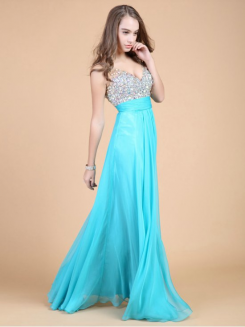 Donna Bridal plesové a maturitní šaty s bohatě zdobeným živůtkem a výstřihem do V kód 331 - Modrá ledová