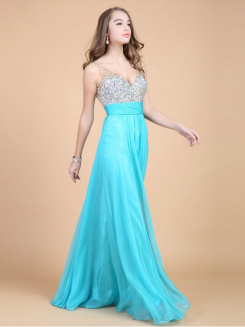 Donna Bridal plesové a maturitní šaty s bohatě zdobeným živůtkem a výstřihem do V kód 331 - Modrá ledová