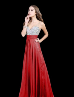 Donna Bridal plesové a maturitní šaty s bohatě zdobeným živůtkem a výstřihem do V kód 331 - Červená tmavá