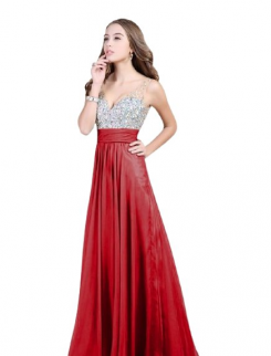 Donna Bridal plesové a maturitní šaty s bohatě zdobeným živůtkem a výstřihem do V kód 331 - Červená tmavá