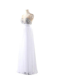 Donna Bridal plesové a maturitní šaty s bohatě zdobeným živůtkem a výstřihem do V kód 331 - Bílá