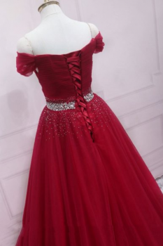 Donna Bridal krásné plesové a společenské šaty s kamínky na sukni + SPODNICE ZDARMA kod 349 - Červená tmavá