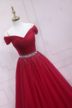 Donna Bridal krásné plesové a společenské šaty s kamínky na sukni + SPODNICE ZDARMA kod 349 - Červená tmavá
