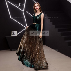 Donna Bridal formální šaty na ples - třpytivý materiál s Ómbré efektem kod 338 - Zelená tmavá