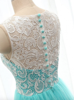 Akvamarínový Donna Bridal elegantní plesové šaty na ples s knoflíčky na zádech kód 223 - Akvamarínový
