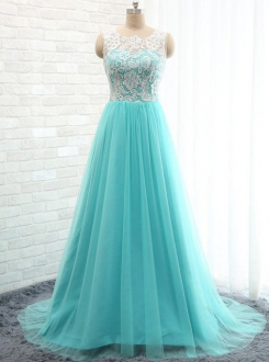 Akvamarínový Donna Bridal elegantní plesové šaty na ples s knoflíčky na zádech kód 223 - Akvamarínový