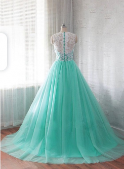 Tyrkysová Donna Bridal elegantní plesové šaty na ples s knoflíčky na zádech kód 223 - Tyrkysová