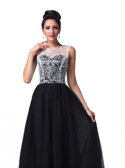 Černá Donna Bridal elegantní plesové šaty na ples s knoflíčky na zádech kód 223 - Černá
