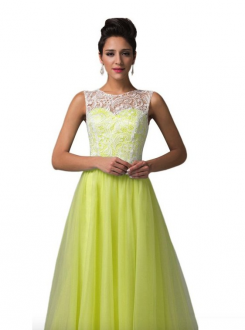 Žlutá Donna Bridal elegantní plesové šaty na ples s knoflíčky na zádech kód 223 - Žlutá