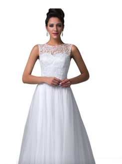 Bílá Donna Bridal elegantní plesové šaty na ples s knoflíčky na zádech kód 223 - Bílá