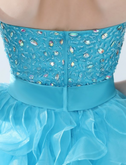 Donna Bridal společenské plesové šaty s volánkou sukní + krátký předek Modrá azurová Velikost 32 kód 332