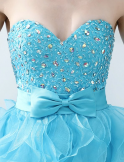 Donna Bridal společenské plesové šaty s volánkou sukní + krátký předek kód 332 - Modrá azurová