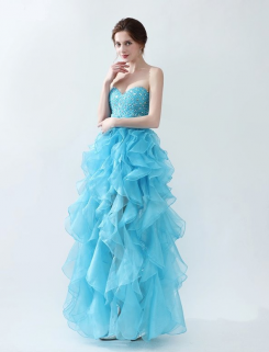 Donna Bridal společenské plesové šaty s volánkou sukní + krátký předek kód 332 - Modrá azurová