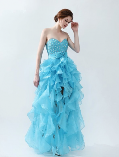 Donna Bridal společenské plesové šaty s volánkou sukní + krátký předek kód 332 - Modrá azurová