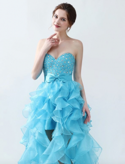 Donna Bridal společenské plesové šaty s volánkou sukní + krátký předek kód 332 - Modrá azurová