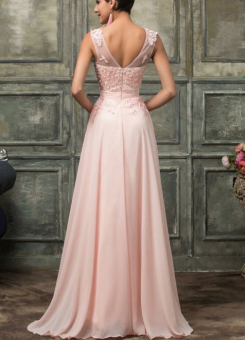 Růžová světlá Donna Bridal formální večerní šaty s perličkovým krajkovým živůtkem a se zadním výstřihem do V kód 271 - Růžová světlá