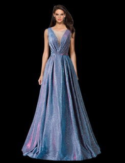 Donna Bridal formální šaty na ples - třpytivý materiál kod 274 - Modrá