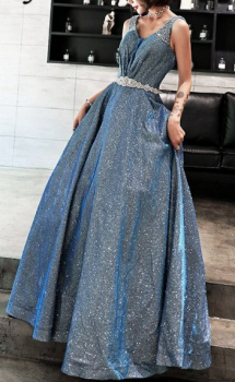 Donna Bridal formální šaty na ples - třpytivý materiál kod 337 - Modrá