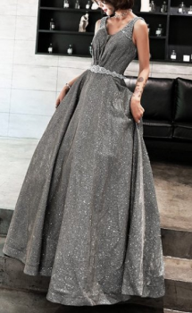 Donna Bridal formální šaty na ples - třpytivý materiál kod 337 - Šedá