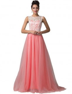 Lososová Donna Bridal elegantní plesové šaty na ples s knoflíčky na zádech kód 223 - Lososová