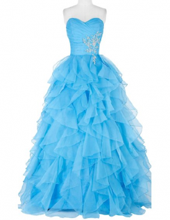 Donna Bridal plesové a večerní šaty s bohatě volánkovou sukní kod 340 - Modrá nebeská