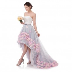 Donna Bridal romantické šaty s květinovou sukní a vlečkou kod 351 - Šedá