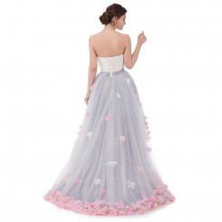 Donna Bridal romantické šaty s květinovou sukní a vlečkou kod 351 - Šedá