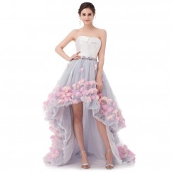 Donna Bridal romantické šaty s květinovou sukní a vlečkou kod 351 - Šedá