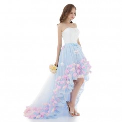 Donna Bridal romantické šaty s květinovou sukní a vlečkou Modrá nebeská Velikost 32 kod 351
