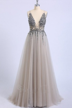 Donna Bridal večerní, krásné a sexy společenské šaty s rozparkem a výstřihem do V kód 363 - Mix barev - stejná jako na fotografii