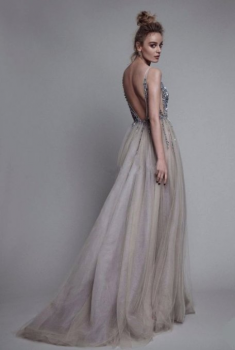 Donna Bridal večerní, krásné a sexy společenské šaty s rozparkem a výstřihem do V kód 363 - Mix barev - stejná jako na fotografii