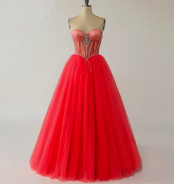 Donna Bridal dlouhé večerní korzetové šaty kód 432 - Korálová