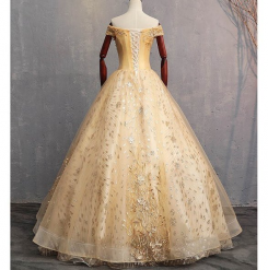 Donna Bridal společenské a plesové šaty s krajkou a perličkami Zlatá Velikost 32 kód 371