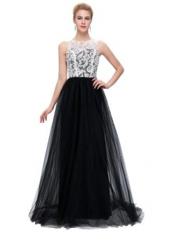 Černá Donna Bridal elegantní plesové šaty na ples s knoflíčky na zádech kód 223 - Černá