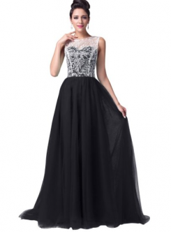 Černá Donna Bridal elegantní plesové šaty na ples s knoflíčky na zádech kód 223 - Černá